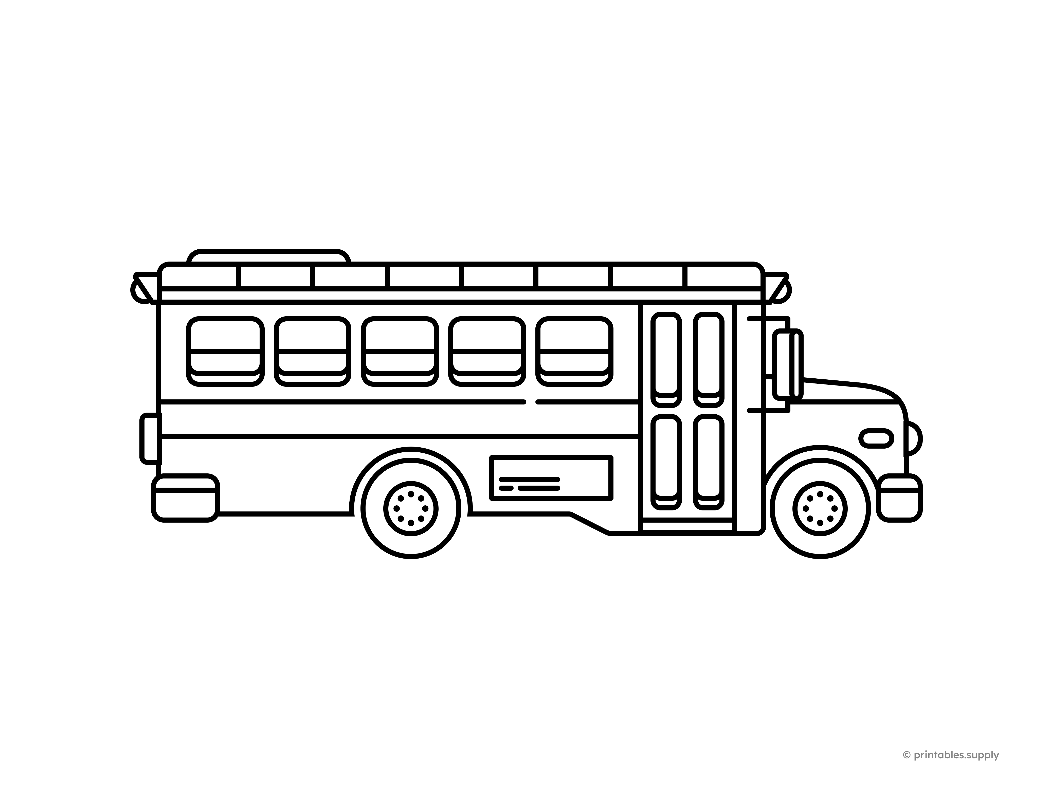 This school bus printable features a clear side-view bus with bold outlines, windows, and wheels that are easy for young kids to color, making it a great back-to-school activity for classrooms, transportation themes, and quiet-time coloring at home.